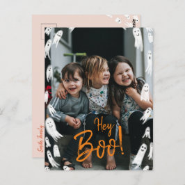 Hey Boo Halloween Ghost Foto-Karte Postkarte