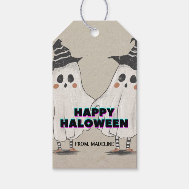 Hey Boo Halloween niedliche Einladung für Kinder u Geschenkanhänger (Vorderseite)