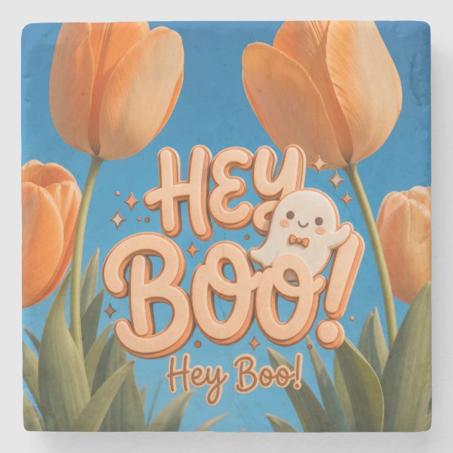 Hey Boo! Halloween Steinuntersetzer (Vorderseite)