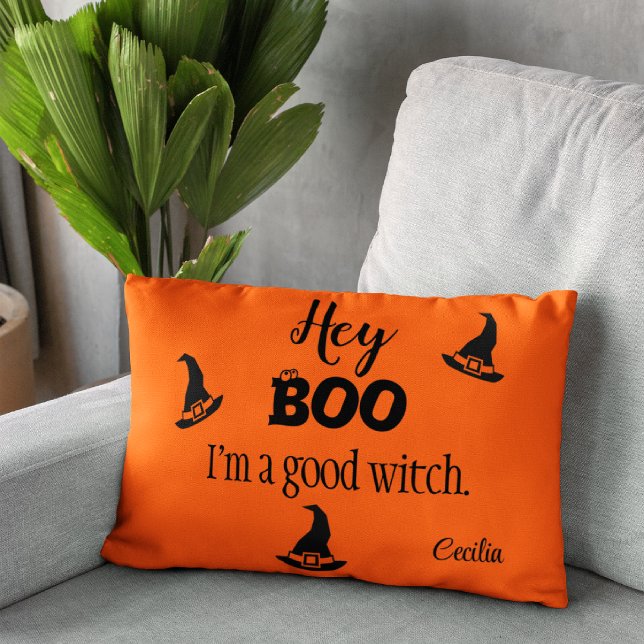 Hey Boo Name auf Orange Halloween Accent Pillow Dekokissen (Von Creator hochgeladen)