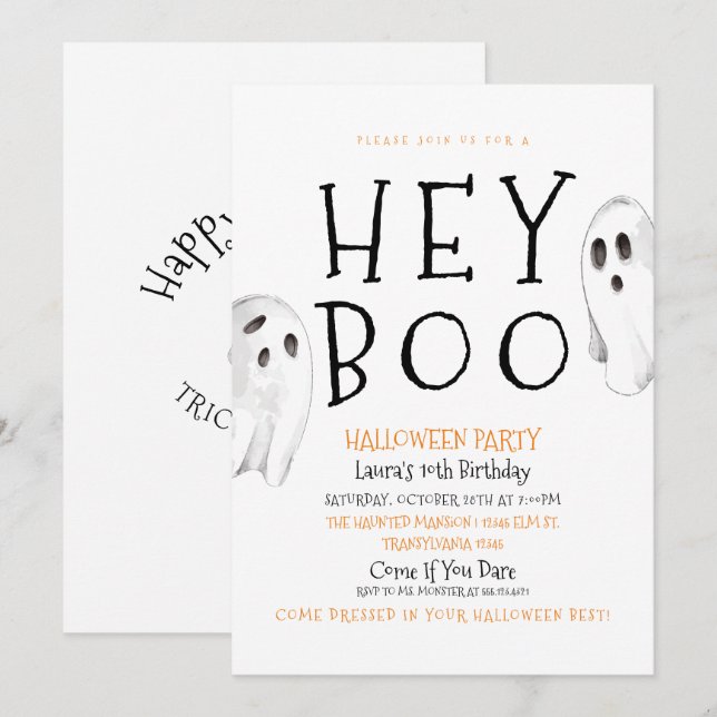 Hey Boo, Niedlich Ghost Halloween Einladung (Vorne/Hinten)