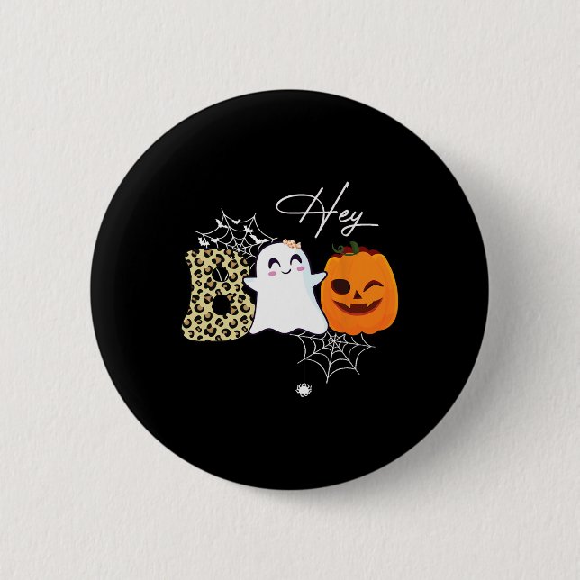 Hey Boo Niedlich Ghost Pumpkin Face Halloween Button (Vorderseite)