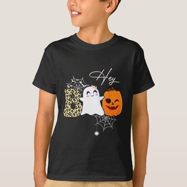 Hey Boo Niedlich Ghost Pumpkin Face Halloween T-Shirt (Vorderseite)