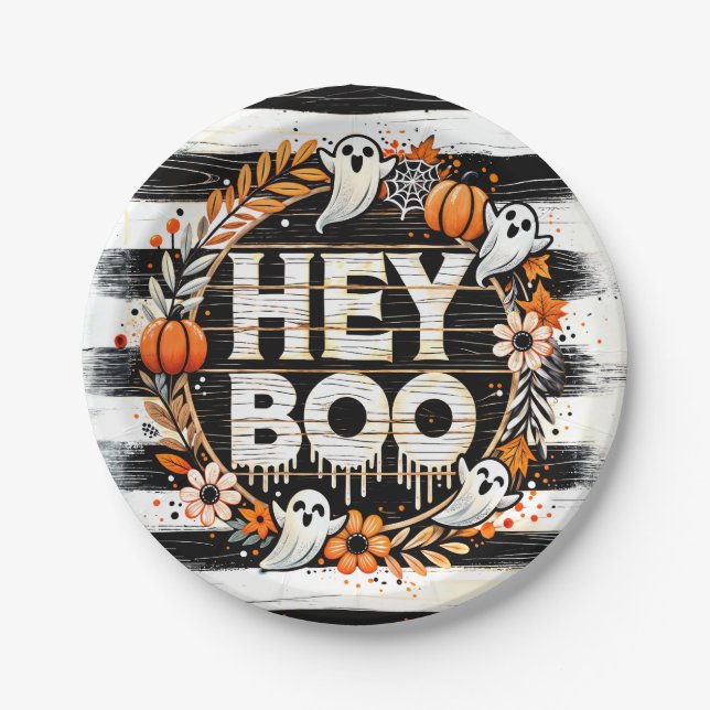 Hey Boo Niedlich Ghost Themed Halloween-Party Bevo Pappteller (Vorderseite)
