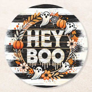 Hey Boo Niedlich Ghost Themed Halloween-Party Bevo Runder Pappuntersetzer