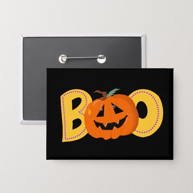 Hey Boo Niedlich Pumpkin Typografie Zeichne Kunst Button (Vorderseite/Rückseite)
