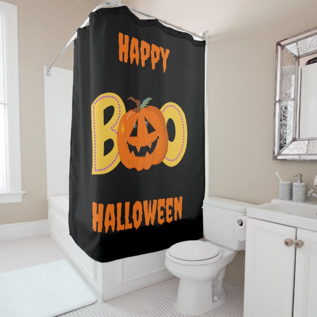 Hey Boo Niedlich Pumpkin Typografie Zeichne Kunst Duschvorhang (Beispiel)