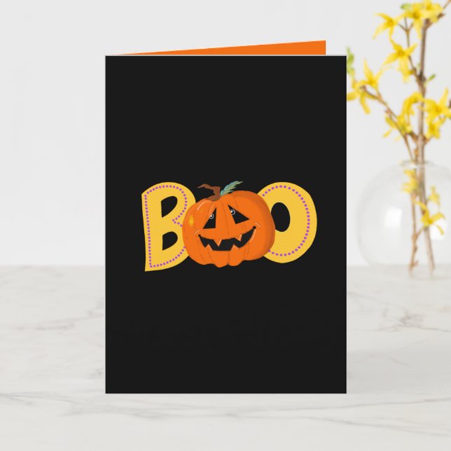 Hey Boo Niedlich Pumpkin Typografie Zeichne Kunst Karte (Gelbe Blume)