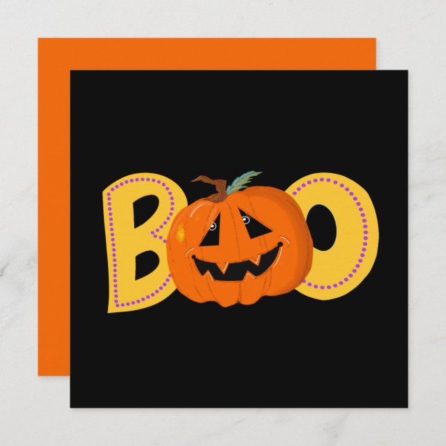 Hey Boo Niedlich Pumpkin Typografie Zeichne Kunst Karte (Vorne/Hinten)