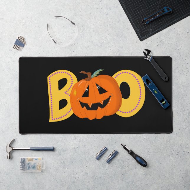 Hey Boo Niedlich Pumpkin Typografie Zeichne Kunst Schreibtischunterlage (Arbeitsplatz)