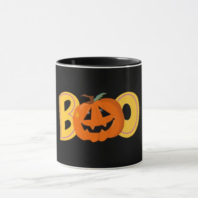 Hey Boo Niedlich Pumpkin Typografie Zeichne Kunst Tasse (Zentrum)