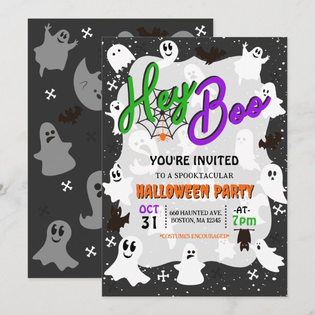 Hey Boo Niedlich Spooky Ghost Halloween-Party Einladung (Vorne/Hinten)