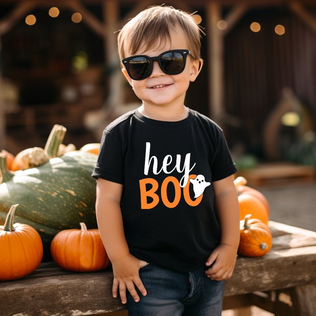 Hey Boo Orange Black Funny Halloween Ghost Baby T-shirt (Von Creator hochgeladen)