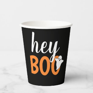 Hey Boo Orange Black Funny Halloween Ghost Pappbecher