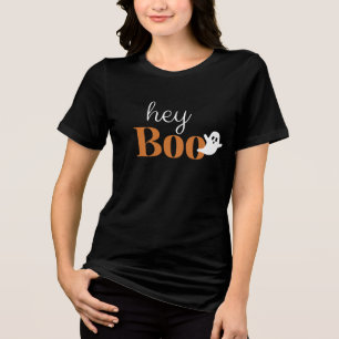 Hey Boo Orange Black Funny Halloween Ghost T - Shi Tri-Blend Shirt