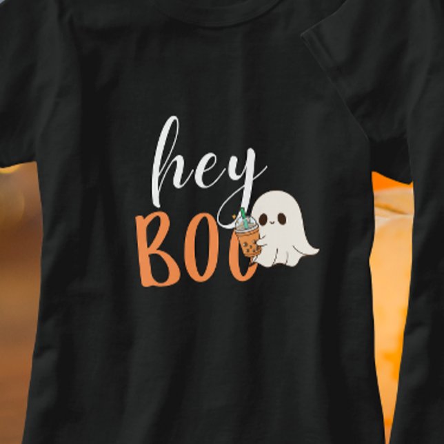 Hey Boo Orange Black Funny Halloween Ghost T-Shirt (Von Creator hochgeladen)