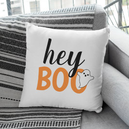 Hey, Boo Orange White Funny Halloween Ghost Kissen