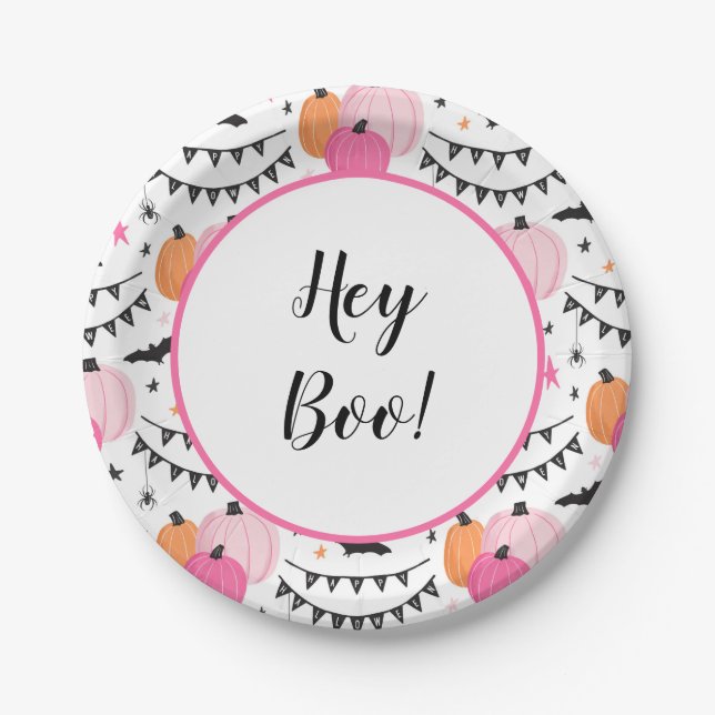 Hey Boo Paper Tellers Pink Halloween-Party Pappteller (Vorderseite)