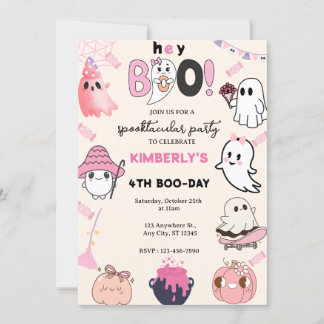 Hey Boo Pink Ghost Halloween Geburtstag Einladung