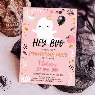 Hey Boo Pink Ghost Halloween Geburtstag Einladung