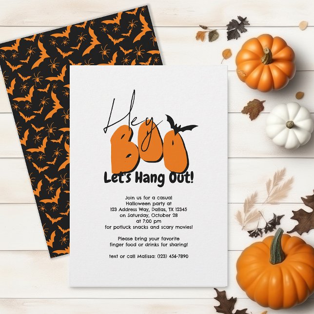 Hey Boo Retro Bats Spiders Lässiges Halloween-Part Einladung (Von Creator hochgeladen)