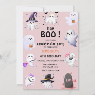 Hey Boo! Rosa Flieder Halloween Geist Mädchen Gebu Einladung