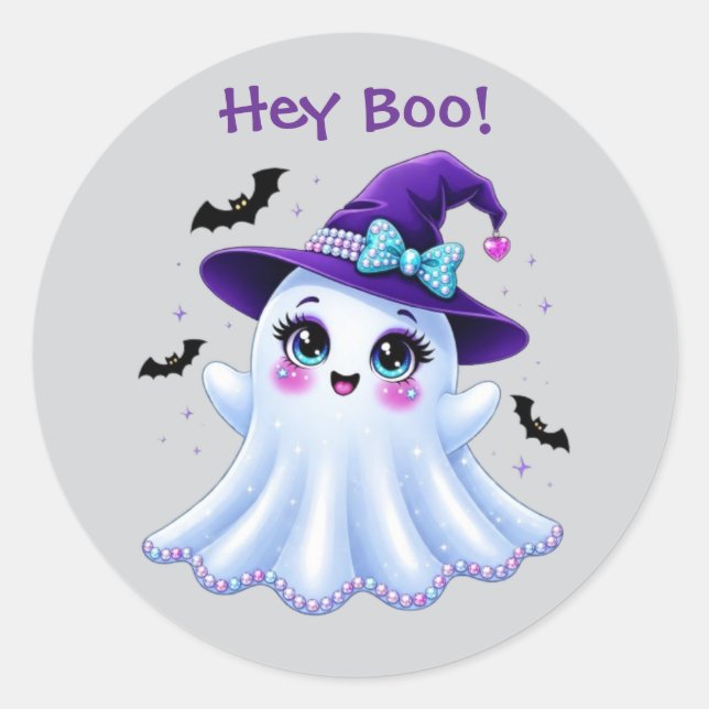 Hey Boo! Runder Aufkleber (Vorderseite)