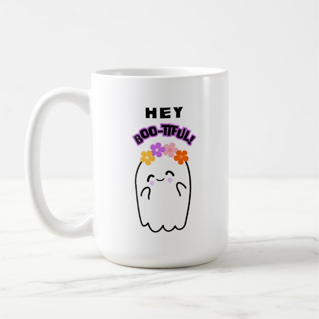 Hey Boo-schöne Niedliche Ghost & Blume Halloween G Kaffeetasse (Links)