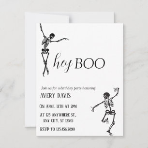 Hey Boo Simple Skeleton Geburtstagsparty Feiertagskarte