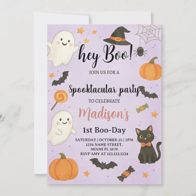Hey Boo Spooktacular 1. Geburtstag Einladung (Vorderseite)