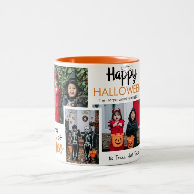 Hey Boo Spooky Halloween Familie Foto Collage Zweifarbige Tasse (Mittel)