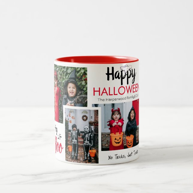 Hey Boo Spooky Halloween Familie Foto Collage Zweifarbige Tasse (Mittel)