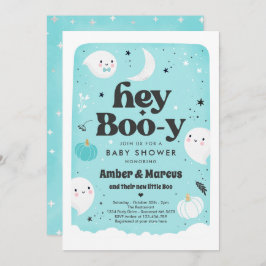 Hey Boo-y Blue Boy Ghost Baby Shower Einladung