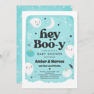 Hey Boo-y Blue Boy Ghost Baby Shower Einladung