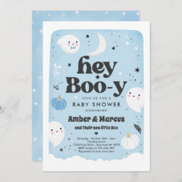Hey Boo-y Blue Boy Ghost Baby Shower Einladung