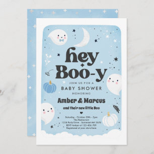 Hey Boo-y Blue Boy Ghost Baby Shower Einladung