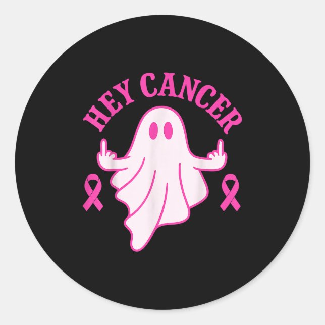 Hey Cancer Ghost Halloween Funny Breast Cancer Awa Runder Aufkleber (Vorderseite)