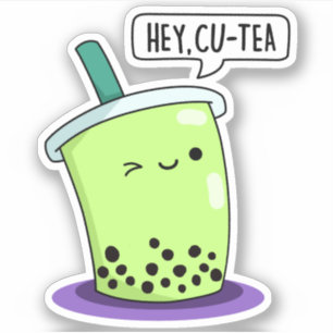 Hey Cu-Tea Funny Boba Tea Pun Aufkleber