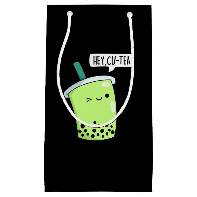 Hey CuTea Funny Boba Tea Pun Dark BG Kleine Geschenktüte (Vorderseite)