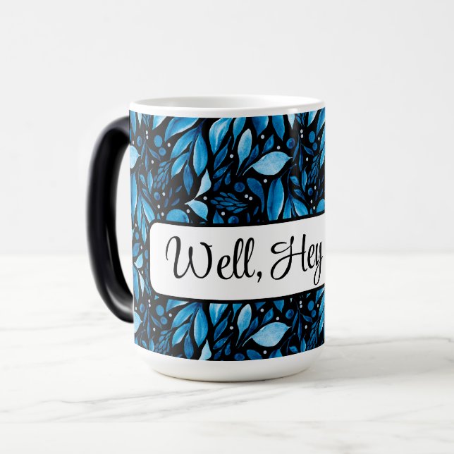 "Hey da" Personalisiert Black&Blue Botanical Verwandlungstasse (Vorderseite Links)