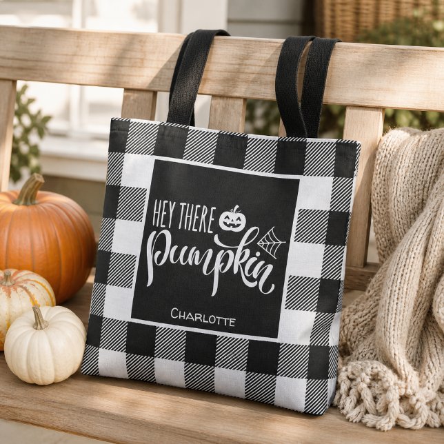 Hey Da Pumpkin Black Halloween Buffalo Kariert (Classic black-and-white buffalo plaid frames the cheerful “Hey There Pumpkin” design on a bold black)