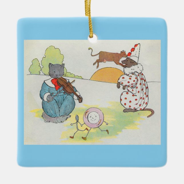Hey Diddle Diddle die Katze und den Fiddle Rhyme Keramikornament (Vorderseite)