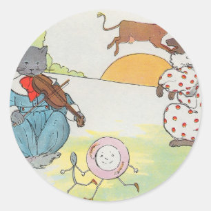 Hey, diddle, diddle! Die Katze und die Fiedel Runder Aufkleber