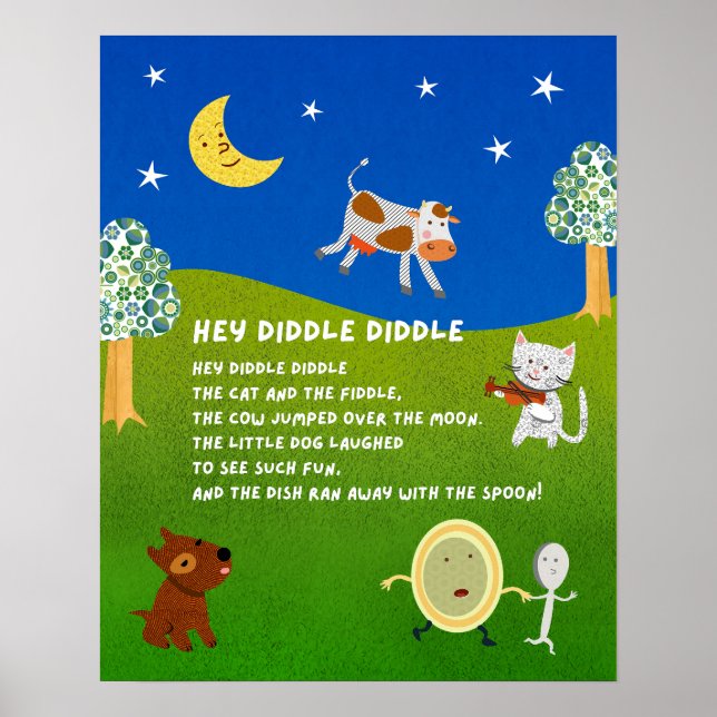 Hey Diddle Diddle Kinderreim-Klassenzimmerposter Poster (Vorne)