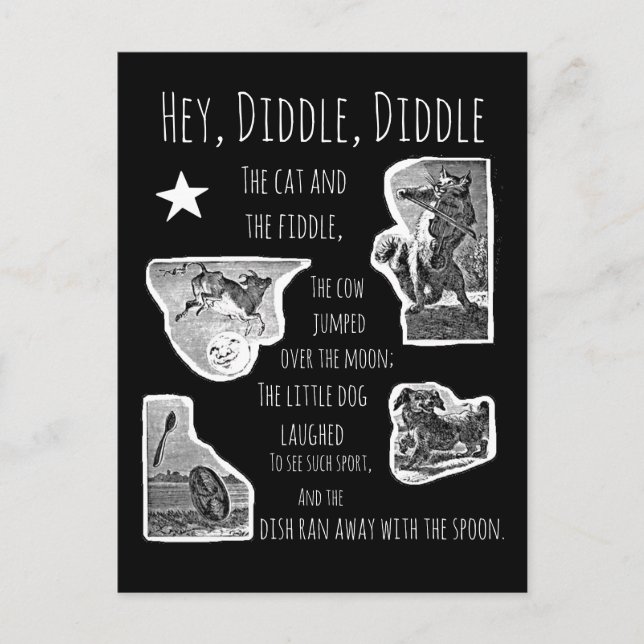 Hey Diddle Diddle Kinderreim Postkarte (Vorderseite)