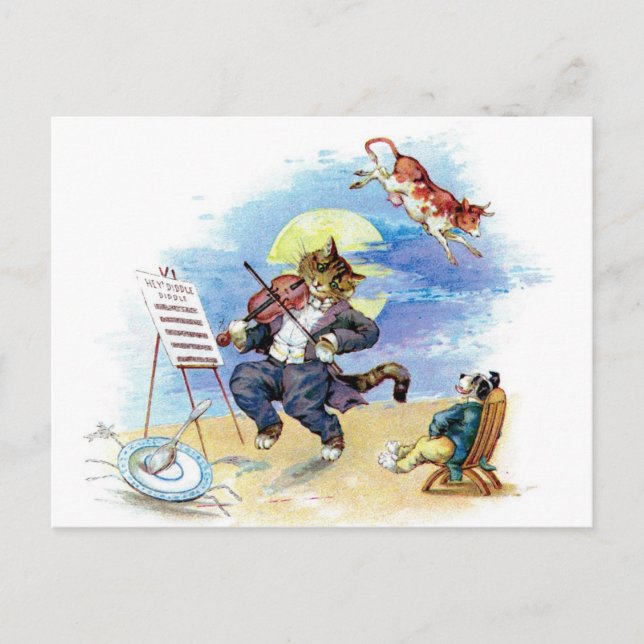 Hey Diddle Diddle Kinderreim Postkarte (Vorderseite)