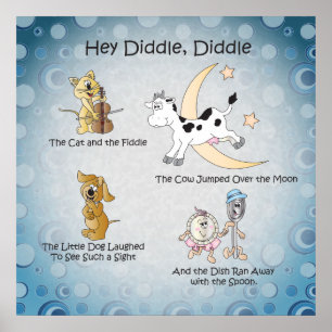 Hey Diddle, Diddle Kinderzimmer Rhyme Art Poster