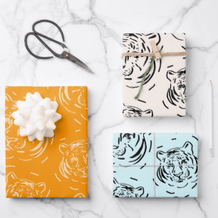 Hey, dort Tiger Muster Trio Packung Papierblätter Geschenkpapier Set