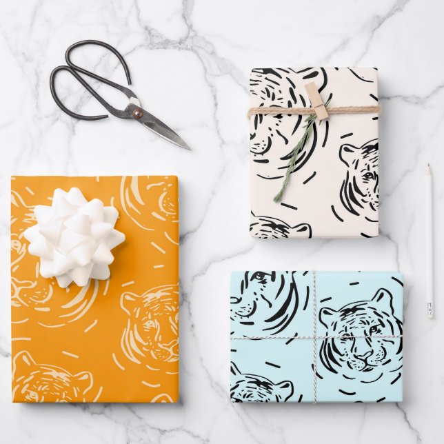 Hey, dort Tiger Muster Trio Packung Papierblätter Geschenkpapier Set (Vorderseite)