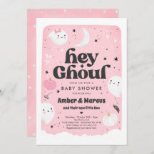 Hey Ghoul Pink Girl Ghost Baby Shower Einladung